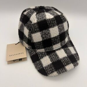 Allsaints Black/White Tweed Check Plaid  Adjustable Baseball Cap Authentic NWT